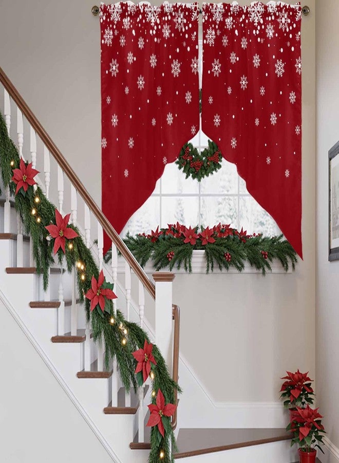 LooPoP Christmas Swag Valances for Windows Snowflake Swag Kitchen Curtains Red Winter Snow Window Valance Curtain 2 Panel Topper Curtains for Kitchen Living Room Bedroom Bathroom Holiday Decor 28"x36" - Image 4